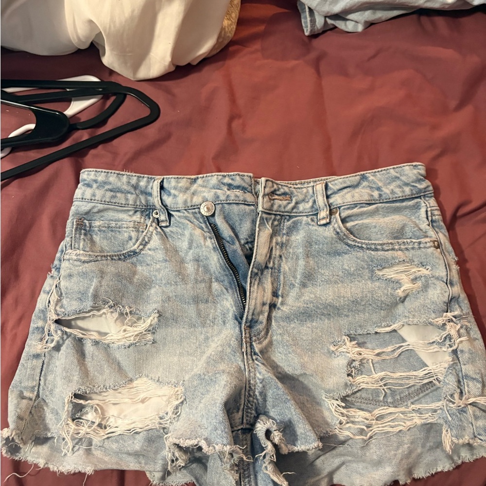 American Eagle Outfitters Light Blue Distressed Jean Shorts